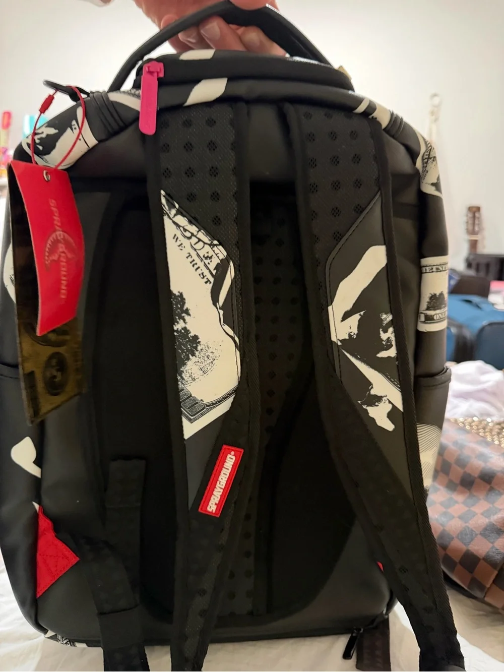Sprayground Black Backpack with Hot Pink Leopard Panel
